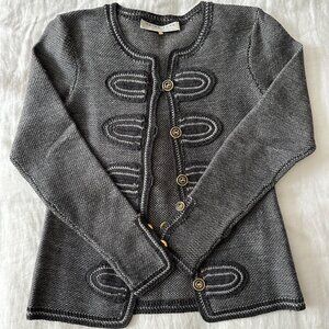 Trina Turk 100% Merino Wool Military Style Cardigan - EUC Gray Small
